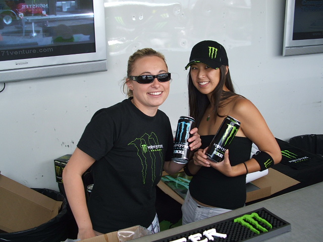 Kelly & Annie of Monster Energy. Hold up that product ladies!  You two are the best!

